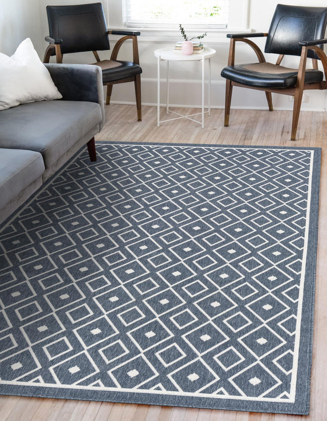 Navy Blue 6' x 9' Outdoor Trellis Rectangle Area Rug Weather Resistant for Patio, Deck, Terrace, Balcony, Porch Geometric Design Water Safe Outside Carpet for Sale at Rug Engine