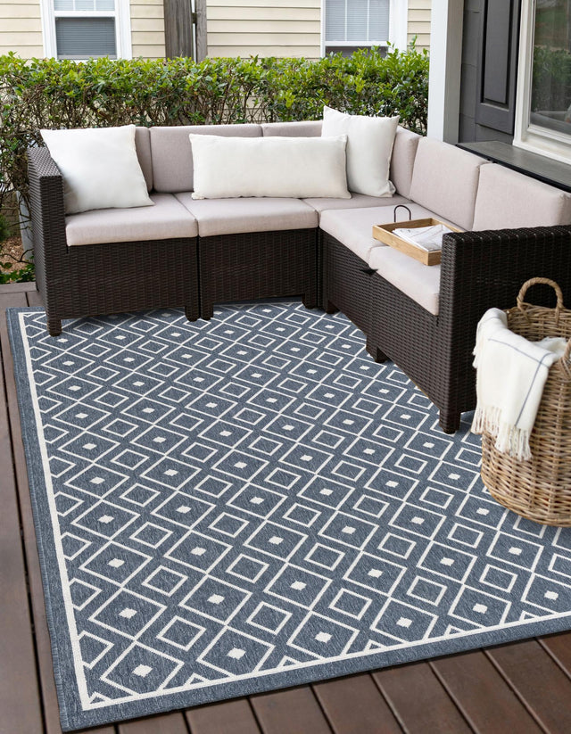 Navy Blue 4' x 6' Outdoor Trellis Rectangle Area Rug Weather Resistant for Patio, Deck, Terrace, Balcony, Porch Geometric Design Water Safe Outside Carpet for Sale at Rug Engine