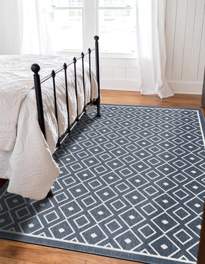 Navy Blue 7' 10 x 10' Outdoor Trellis Rectangle Area Rug Weather Resistant for Patio, Deck, Terrace, Balcony, Porch Geometric Design Water Safe Outside Carpet for Sale at Rug Engine
