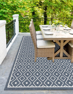 Navy Blue 6' x 9' Outdoor Trellis Rectangle Area Rug Weather Resistant for Patio, Deck, Terrace, Balcony, Porch Geometric Design Water Safe Outside Carpet for Sale at Rug Engine
