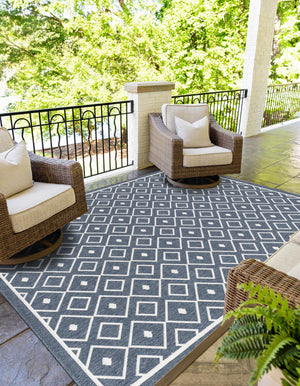 Navy Blue 7' 10 x 10' Outdoor Trellis Rectangle Area Rug Weather Resistant for Patio, Deck, Terrace, Balcony, Porch Geometric Design Water Safe Outside Carpet for Sale at Rug Engine