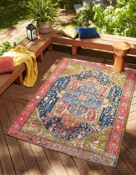 Multicolor 7' 1 x 10' Outdoor Traditional Rectangle Rug