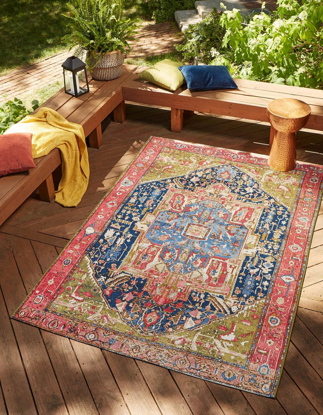Multicolor 7' 1 x 10' Outdoor Traditional Rectangle Rug