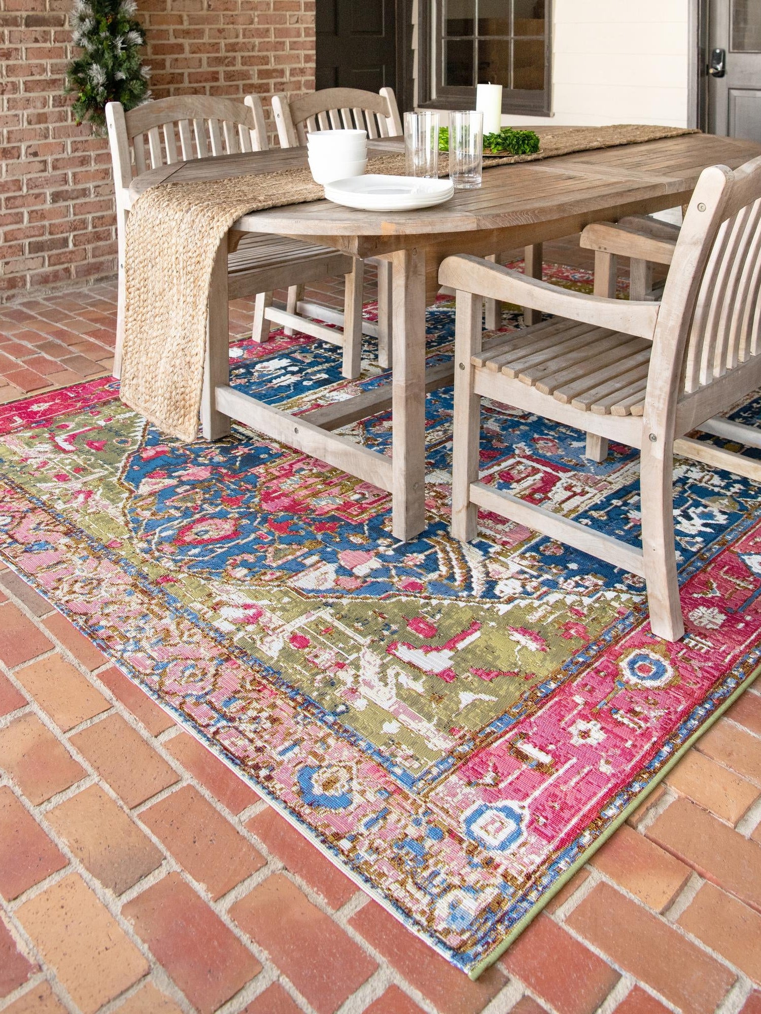 Multicolor 10' x 12' Outdoor Traditional Rectangle Area Rug Weather Resistant for Patio, Deck, Terrace, Balcony, Porch Classical Design Outside Carpet for Sale at Rug Engine