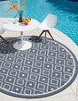 Navy Blue 7' x 7' Outdoor Trellis Round Area Rug Weather Resistant for Patio, Deck, Terrace, Balcony, Porch Geometric Design Water Safe Outside Carpet for Sale at Rug Engine