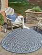 Navy Blue 5' 3 x 8' Outdoor Trellis Oval Area Rug Weather Resistant for Patio, Deck, Terrace, Balcony, Porch Geometric Design Water Safe Outside Carpet for Sale at Rug Engine