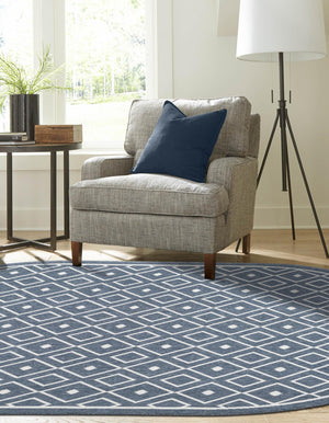 Navy Blue 7' 10 x 10' Outdoor Trellis Oval Area Rug Weather Resistant for Patio, Deck, Terrace, Balcony, Porch Geometric Design Water Safe Outside Carpet for Sale at Rug Engine