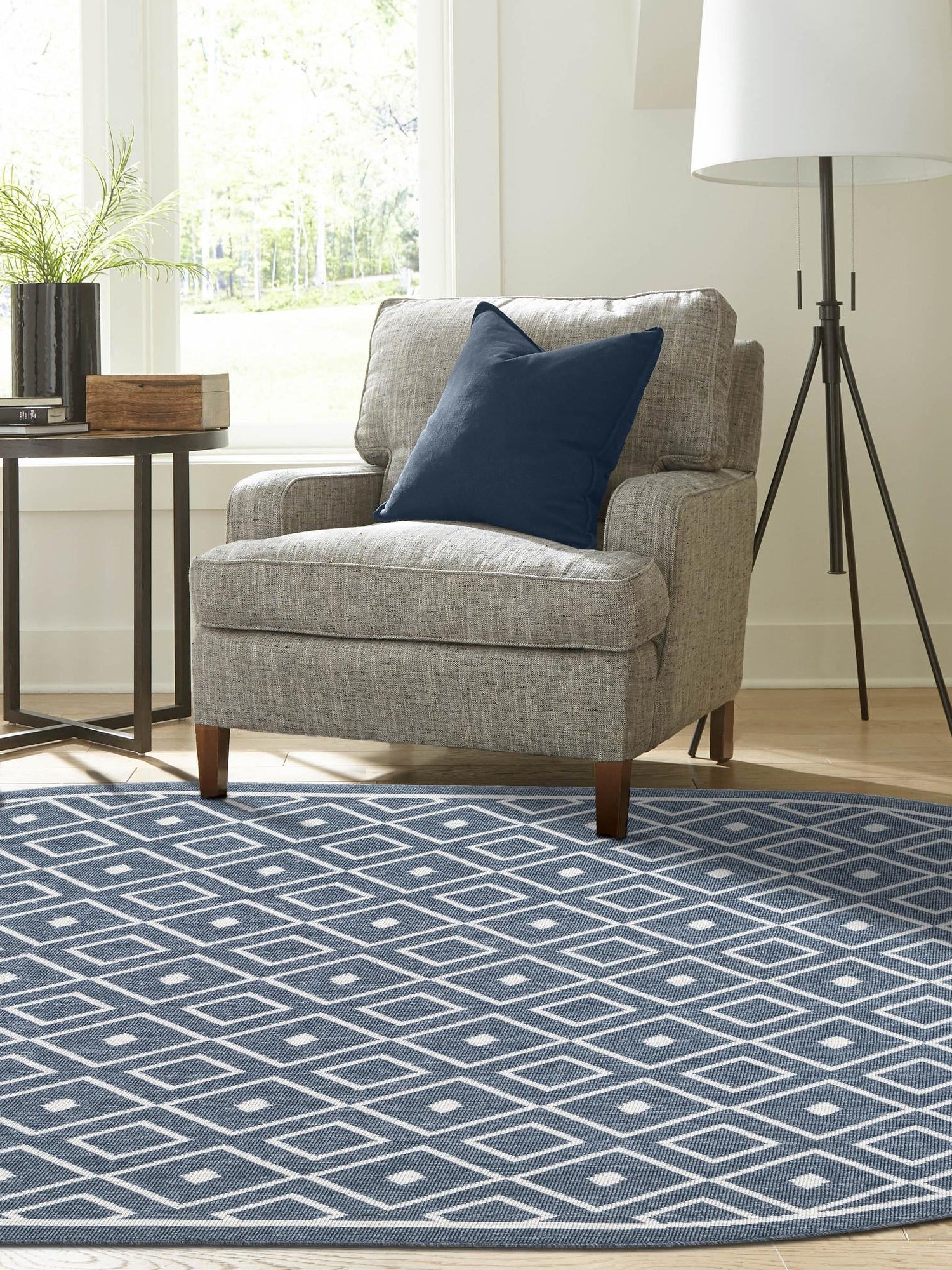 Navy Blue 5' 3 x 8' Outdoor Trellis Oval Area Rug Weather Resistant for Patio, Deck, Terrace, Balcony, Porch Geometric Design Water Safe Outside Carpet for Sale at Rug Engine