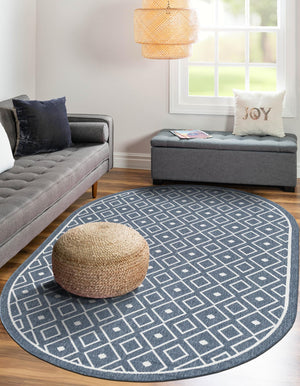 Navy Blue 7' 10 x 10' Outdoor Trellis Oval Area Rug Weather Resistant for Patio, Deck, Terrace, Balcony, Porch Geometric Design Water Safe Outside Carpet for Sale at Rug Engine