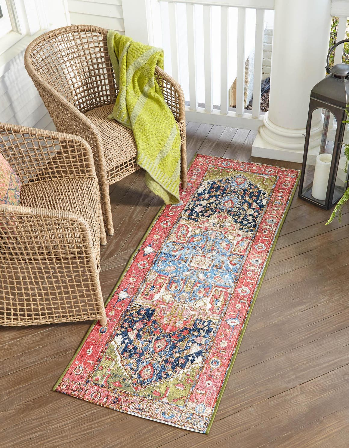 Multicolor 2' x 4' 1 Outdoor Traditional Runner Area Rug Weather Resistant for Patio, Deck, Terrace, Balcony, Porch Classical Design Outside Carpet for Sale at Rug Engine