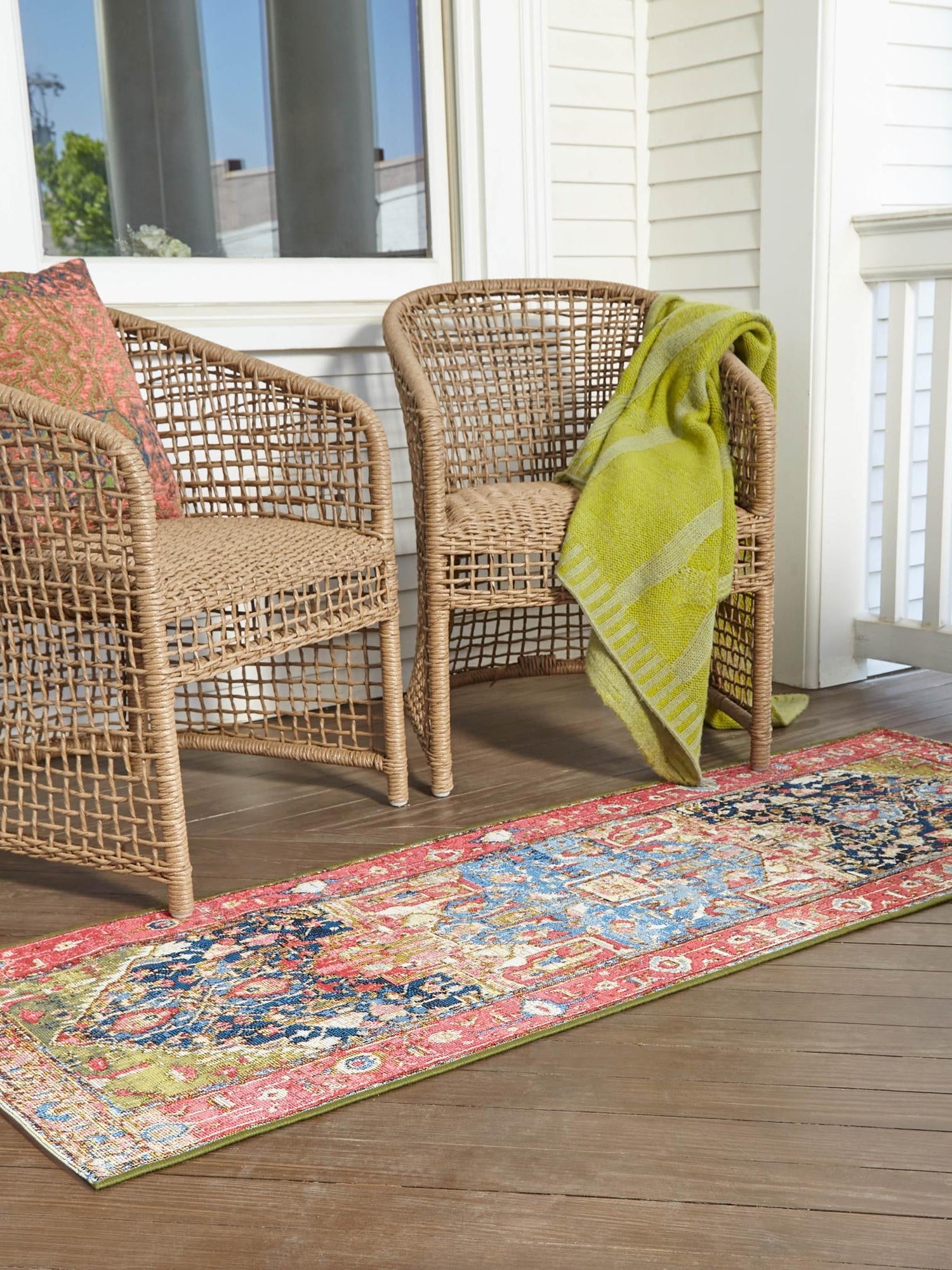 Multicolor 2' 7 x 10' Outdoor Traditional Runner Area Rug Weather Resistant for Patio, Deck, Terrace, Balcony, Porch Classical Design Outside Carpet for Sale at Rug Engine