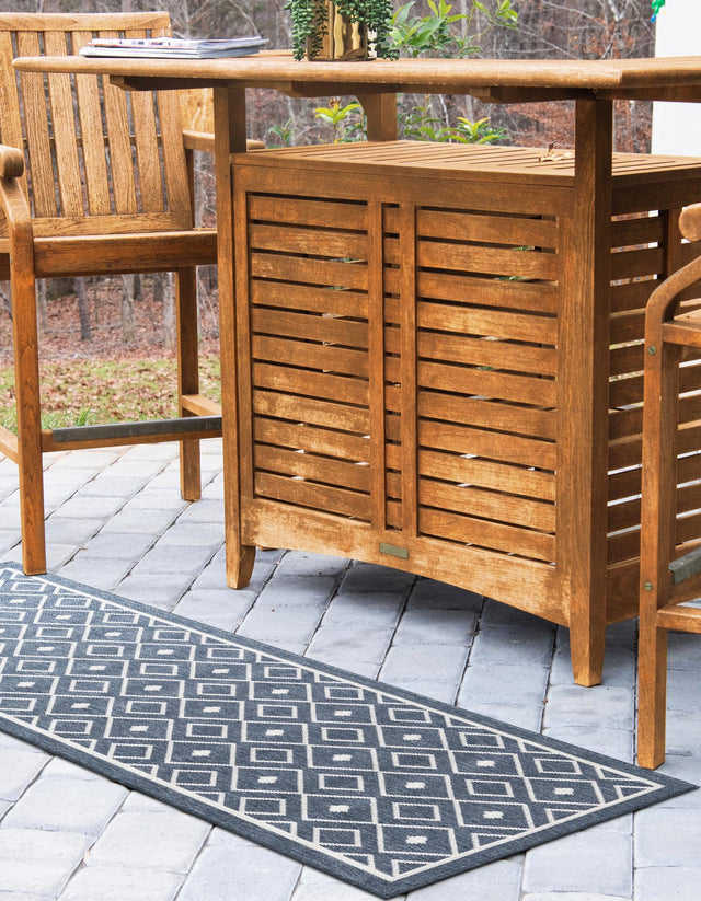 Navy Blue 2' x 8' Outdoor Trellis Runner Area Rug Weather Resistant for Patio, Deck, Terrace, Balcony, Porch Geometric Design Water Safe Outside Carpet for Sale at Rug Engine