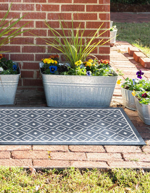 Navy Blue 2' x 8' Outdoor Trellis Runner Area Rug Weather Resistant for Patio, Deck, Terrace, Balcony, Porch Geometric Design Water Safe Outside Carpet for Sale at Rug Engine