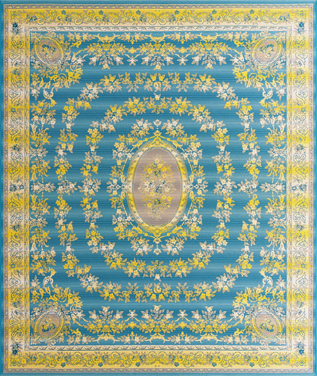 Blue 10' x 12' Outdoor Traditional Rectangle Area Rug Weather Resistant for Patio, Deck, Terrace, Balcony, Porch Classical Design Outside Carpet for Sale at Rug Engine