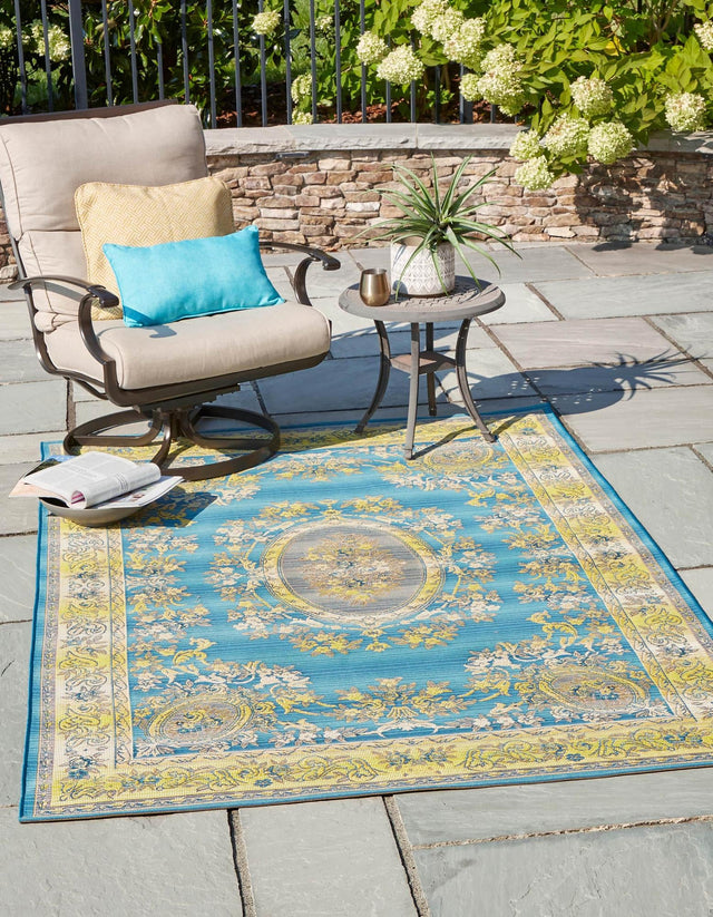 Blue 1' 4 x 1' 4 Outdoor Traditional Sample Area Rug Weather Resistant for Patio, Deck, Terrace, Balcony, Porch Classical Design Outside Carpet for Sale at Rug Engine