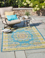 Blue 4' x 6' Outdoor Traditional Rectangle Area Rug Weather Resistant for Patio, Deck, Terrace, Balcony, Porch Classical Design Outside Carpet for Sale at Rug Engine
