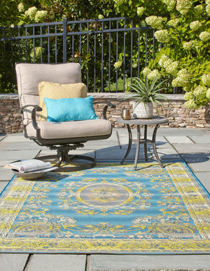 Blue 5' 3 x 8' Outdoor Traditional Rectangle Area Rug Weather Resistant for Patio, Deck, Terrace, Balcony, Porch Classical Design Outside Carpet for Sale at Rug Engine