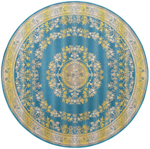 Blue 7' 10 x 7' 10 Outdoor Traditional Round Area Rug Weather Resistant for Patio, Deck, Terrace, Balcony, Porch Classical Design Outside Carpet for Sale at Rug Engine