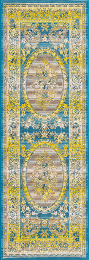 Blue 2' x 6' Outdoor Traditional Runner Area Rug Weather Resistant for Patio, Deck, Terrace, Balcony, Porch Classical Design Outside Carpet for Sale at Rug Engine