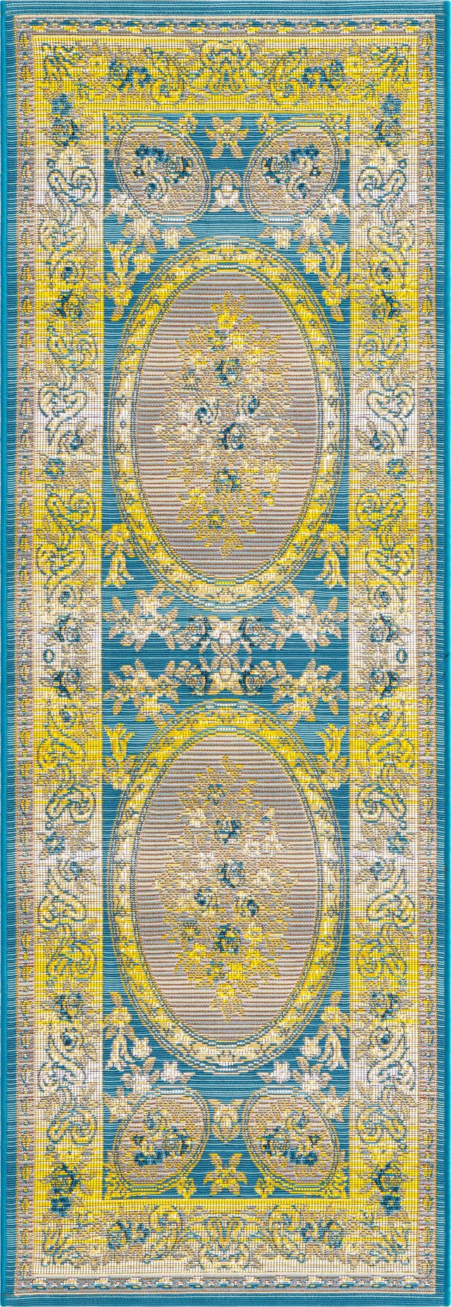 Blue 2' x 6' Outdoor Traditional Runner Area Rug Weather Resistant for Patio, Deck, Terrace, Balcony, Porch Classical Design Outside Carpet for Sale at Rug Engine