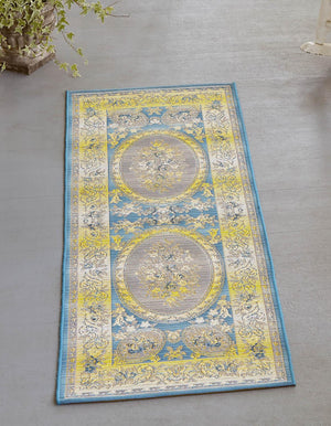 Blue 2' 7 x 5' 3 Outdoor Traditional Runner Area Rug Weather Resistant for Patio, Deck, Terrace, Balcony, Porch Classical Design Outside Carpet for Sale at Rug Engine