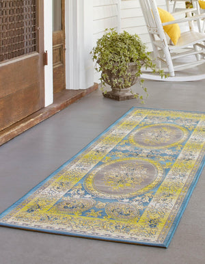 Blue 2' 7 x 5' 3 Outdoor Traditional Runner Area Rug Weather Resistant for Patio, Deck, Terrace, Balcony, Porch Classical Design Outside Carpet for Sale at Rug Engine