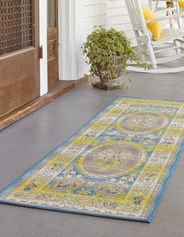 Blue 2' 7 x 5' 3 Outdoor Traditional Runner Area Rug Weather Resistant for Patio, Deck, Terrace, Balcony, Porch Classical Design Outside Carpet for Sale at Rug Engine