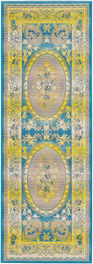Blue 2' x 6' Outdoor Traditional Runner Area Rug Weather Resistant for Patio, Deck, Terrace, Balcony, Porch Classical Design Outside Carpet for Sale at Rug Engine