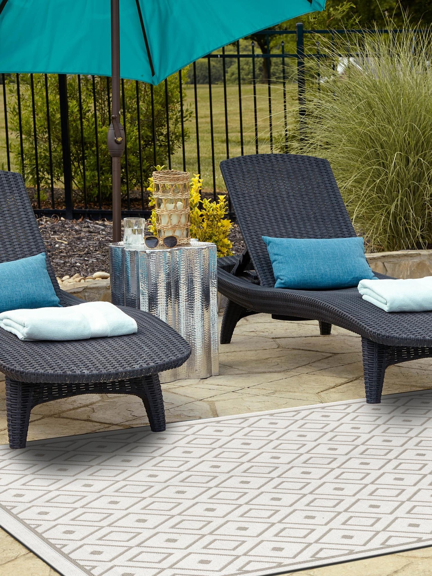 Ivory 4' x 6' Outdoor Trellis Rectangle Area Rug Weather Resistant for Patio, Deck, Terrace, Balcony, Porch Geometric Design Water Safe Outside Carpet for Sale at Rug Engine