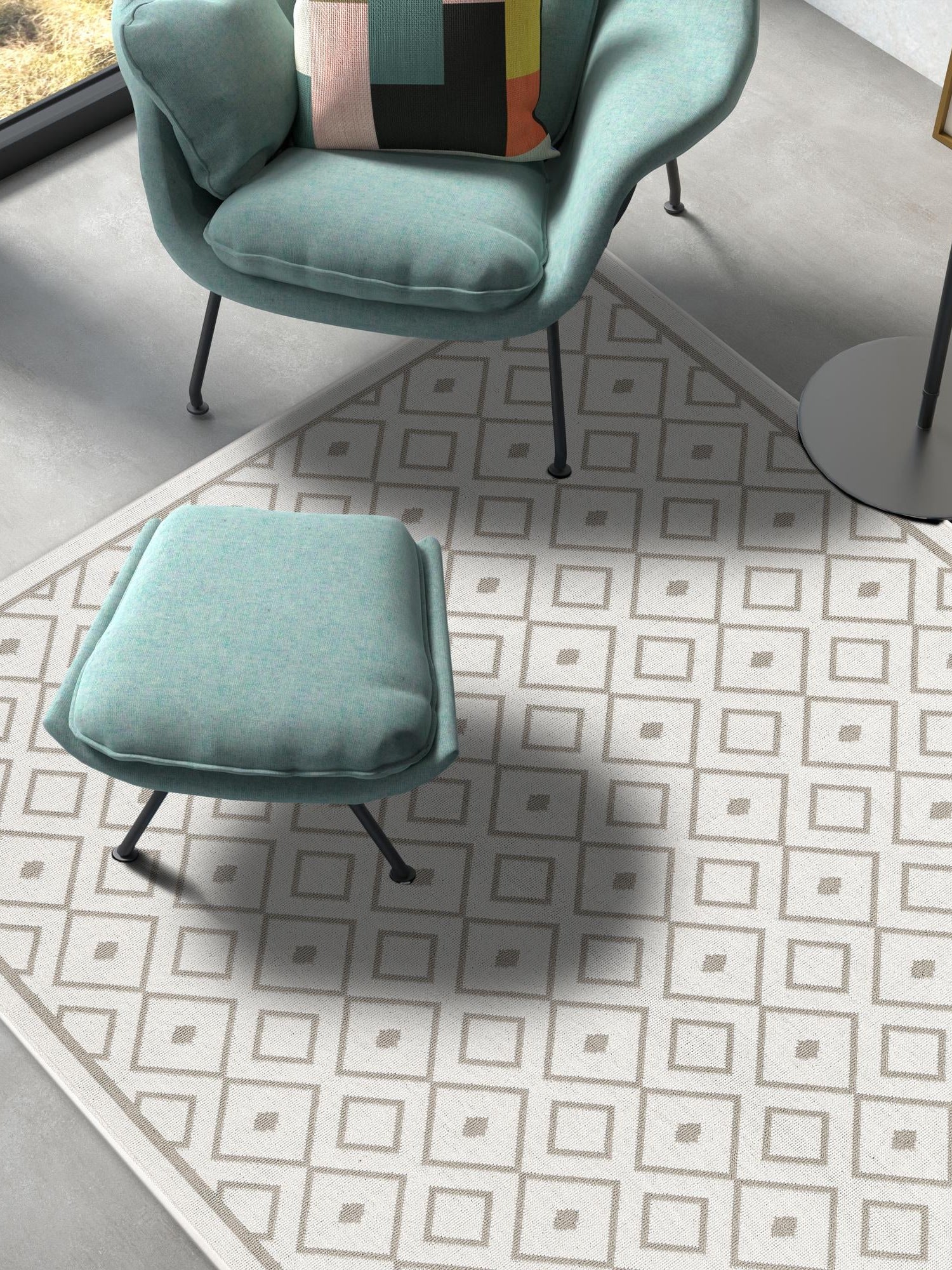 Ivory 4' x 6' Outdoor Trellis Rectangle Area Rug Weather Resistant for Patio, Deck, Terrace, Balcony, Porch Geometric Design Water Safe Outside Carpet for Sale at Rug Engine