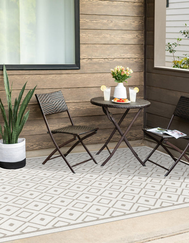 Ivory 5' 3 x 8' Outdoor Trellis Rectangle Area Rug Weather Resistant for Patio, Deck, Terrace, Balcony, Porch Geometric Design Water Safe Outside Carpet for Sale at Rug Engine