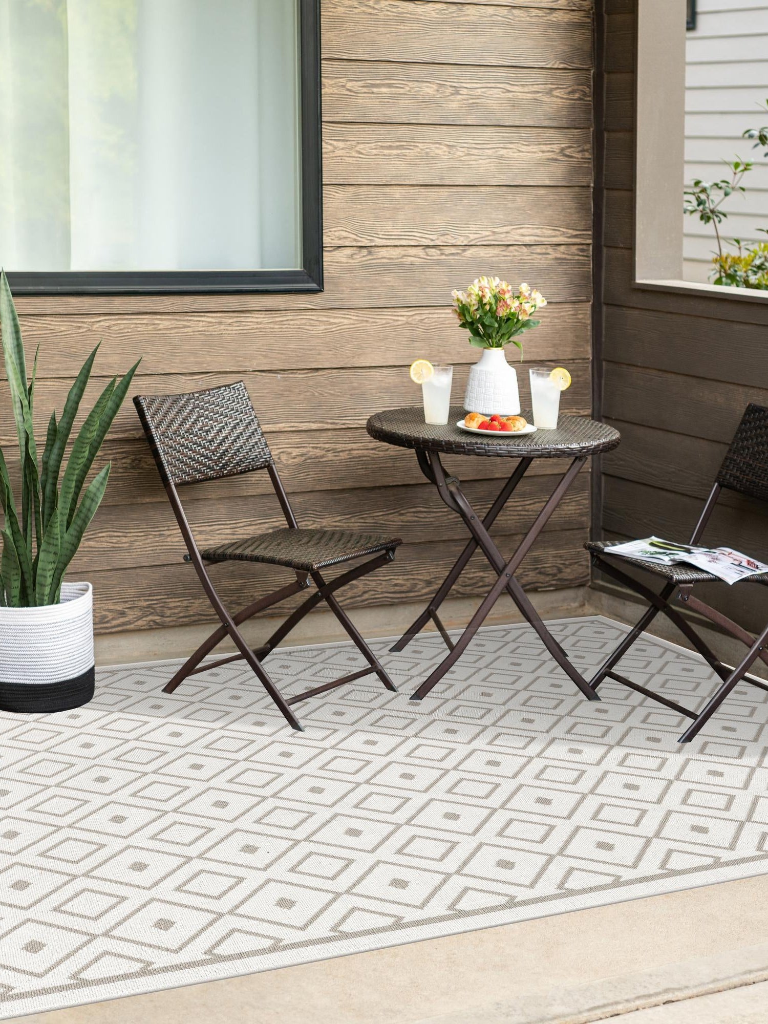 Ivory 4' x 6' Outdoor Trellis Rectangle Area Rug Weather Resistant for Patio, Deck, Terrace, Balcony, Porch Geometric Design Water Safe Outside Carpet for Sale at Rug Engine