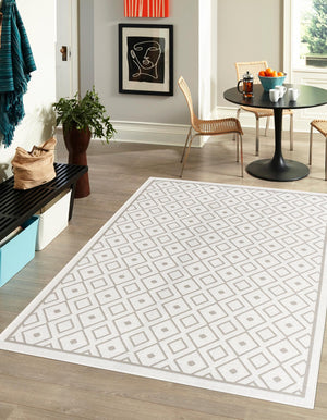 Ivory 5' 3 x 8' Outdoor Trellis Rectangle Area Rug Weather Resistant for Patio, Deck, Terrace, Balcony, Porch Geometric Design Water Safe Outside Carpet for Sale at Rug Engine
