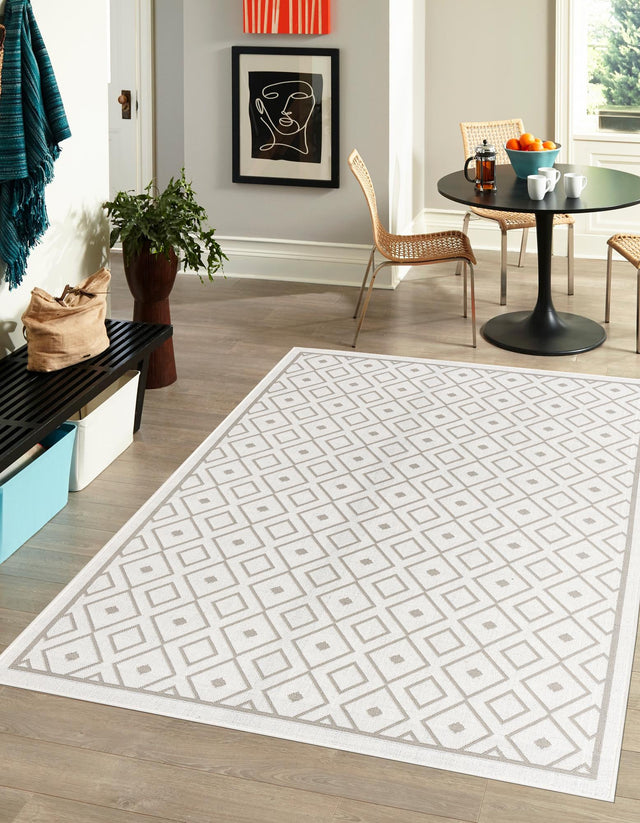 Ivory 5' 3 x 8' Outdoor Trellis Rectangle Area Rug Weather Resistant for Patio, Deck, Terrace, Balcony, Porch Geometric Design Water Safe Outside Carpet for Sale at Rug Engine