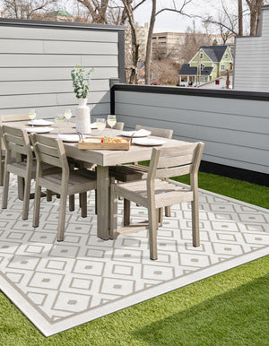 Ivory 5' 3 x 8' Outdoor Trellis Rectangle Area Rug Weather Resistant for Patio, Deck, Terrace, Balcony, Porch Geometric Design Water Safe Outside Carpet for Sale at Rug Engine