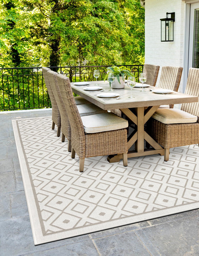 Ivory 6' x 9' Outdoor Trellis Rectangle Area Rug Weather Resistant for Patio, Deck, Terrace, Balcony, Porch Geometric Design Water Safe Outside Carpet for Sale at Rug Engine