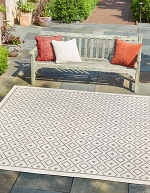 Ivory 7' 10 x 7' 10 Outdoor Trellis Square Area Rug Weather Resistant for Patio, Deck, Terrace, Balcony, Porch Geometric Design Water Safe Outside Carpet for Sale at Rug Engine