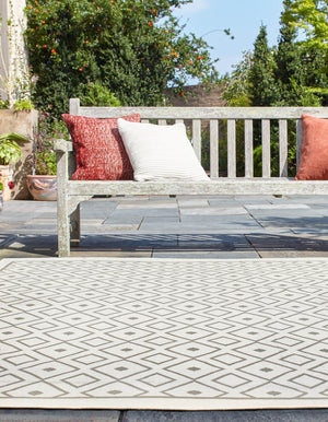 Ivory 7' 10 x 7' 10 Outdoor Trellis Square Area Rug Weather Resistant for Patio, Deck, Terrace, Balcony, Porch Geometric Design Water Safe Outside Carpet for Sale at Rug Engine