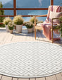 Ivory 4' x 4' Outdoor Trellis Round Area Rug Weather Resistant for Patio, Deck, Terrace, Balcony, Porch Geometric Design Water Safe Outside Carpet for Sale at Rug Engine