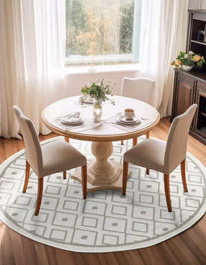 Ivory 4' x 4' Outdoor Trellis Round Area Rug Weather Resistant for Patio, Deck, Terrace, Balcony, Porch Geometric Design Water Safe Outside Carpet for Sale at Rug Engine