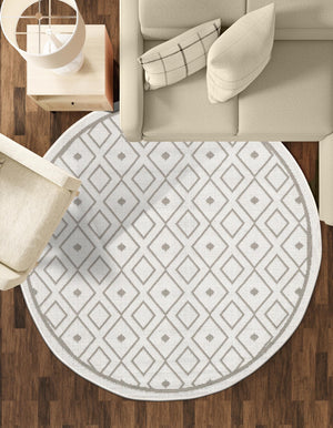 Ivory 4' x 4' Outdoor Trellis Round Area Rug Weather Resistant for Patio, Deck, Terrace, Balcony, Porch Geometric Design Water Safe Outside Carpet for Sale at Rug Engine