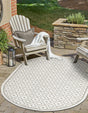 Ivory 5' 3 x 8' Outdoor Trellis Oval Area Rug Weather Resistant for Patio, Deck, Terrace, Balcony, Porch Geometric Design Water Safe Outside Carpet for Sale at Rug Engine