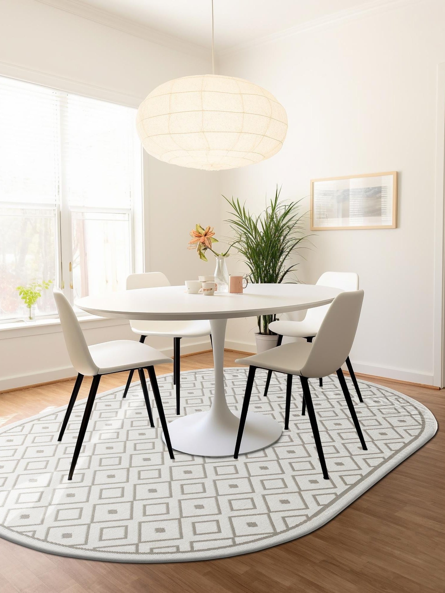 Ivory 5' 3 x 8' Outdoor Trellis Oval Area Rug Weather Resistant for Patio, Deck, Terrace, Balcony, Porch Geometric Design Water Safe Outside Carpet for Sale at Rug Engine