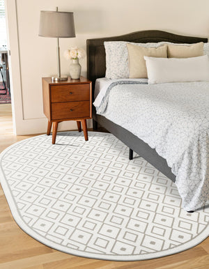 Ivory 5' 3 x 8' Outdoor Trellis Oval Area Rug Weather Resistant for Patio, Deck, Terrace, Balcony, Porch Geometric Design Water Safe Outside Carpet for Sale at Rug Engine