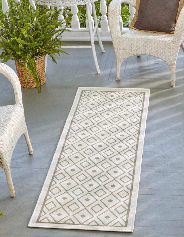 Ivory 2' x 6' Outdoor Trellis Runner Area Rug Weather Resistant for Patio, Deck, Terrace, Balcony, Porch Geometric Design Water Safe Outside Carpet for Sale at Rug Engine