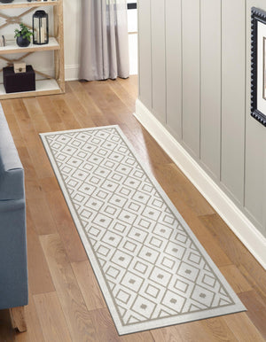 Ivory 2' x 8' Outdoor Trellis Runner Area Rug Weather Resistant for Patio, Deck, Terrace, Balcony, Porch Geometric Design Water Safe Outside Carpet for Sale at Rug Engine