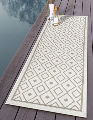 Ivory 2' x 6' Outdoor Trellis Runner Area Rug Weather Resistant for Patio, Deck, Terrace, Balcony, Porch Geometric Design Water Safe Outside Carpet for Sale at Rug Engine