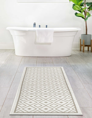 Ivory 2' x 6' Outdoor Trellis Runner Area Rug Weather Resistant for Patio, Deck, Terrace, Balcony, Porch Geometric Design Water Safe Outside Carpet for Sale at Rug Engine