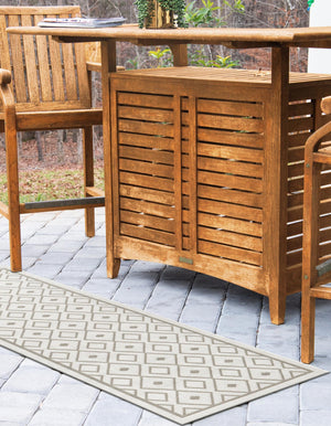 Ivory 2' x 8' Outdoor Trellis Runner Area Rug Weather Resistant for Patio, Deck, Terrace, Balcony, Porch Geometric Design Water Safe Outside Carpet for Sale at Rug Engine