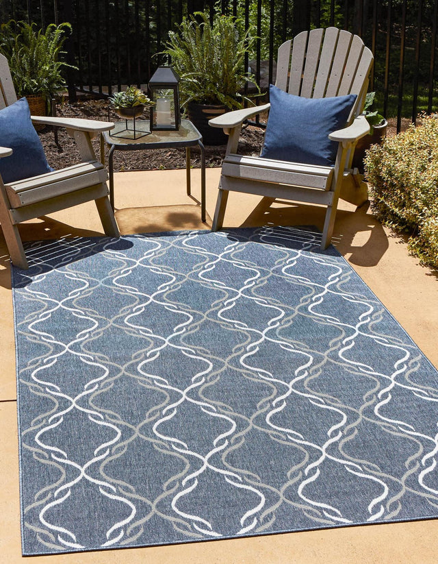 Navy Blue 6' x 9' Outdoor Trellis Rectangle Area Rug Weather Resistant for Patio, Deck, Terrace, Balcony, Porch Geometric Design Water Safe Outside Carpet for Sale at Rug Engine